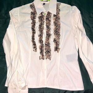 Burberry White Blouse with Ruffle Details